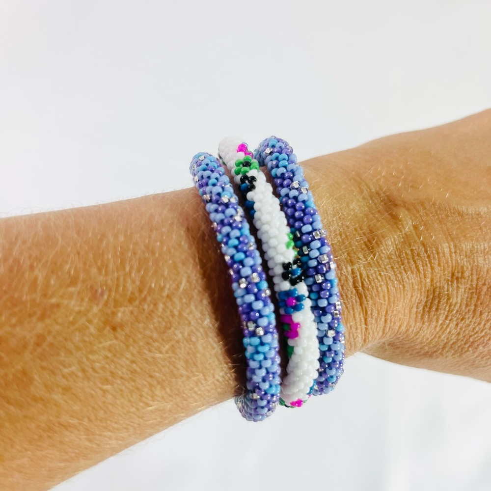 Beaded Stack Bracelet Set, Nepal Hand Beaded Bracelet Set, Stack Bracelet Set